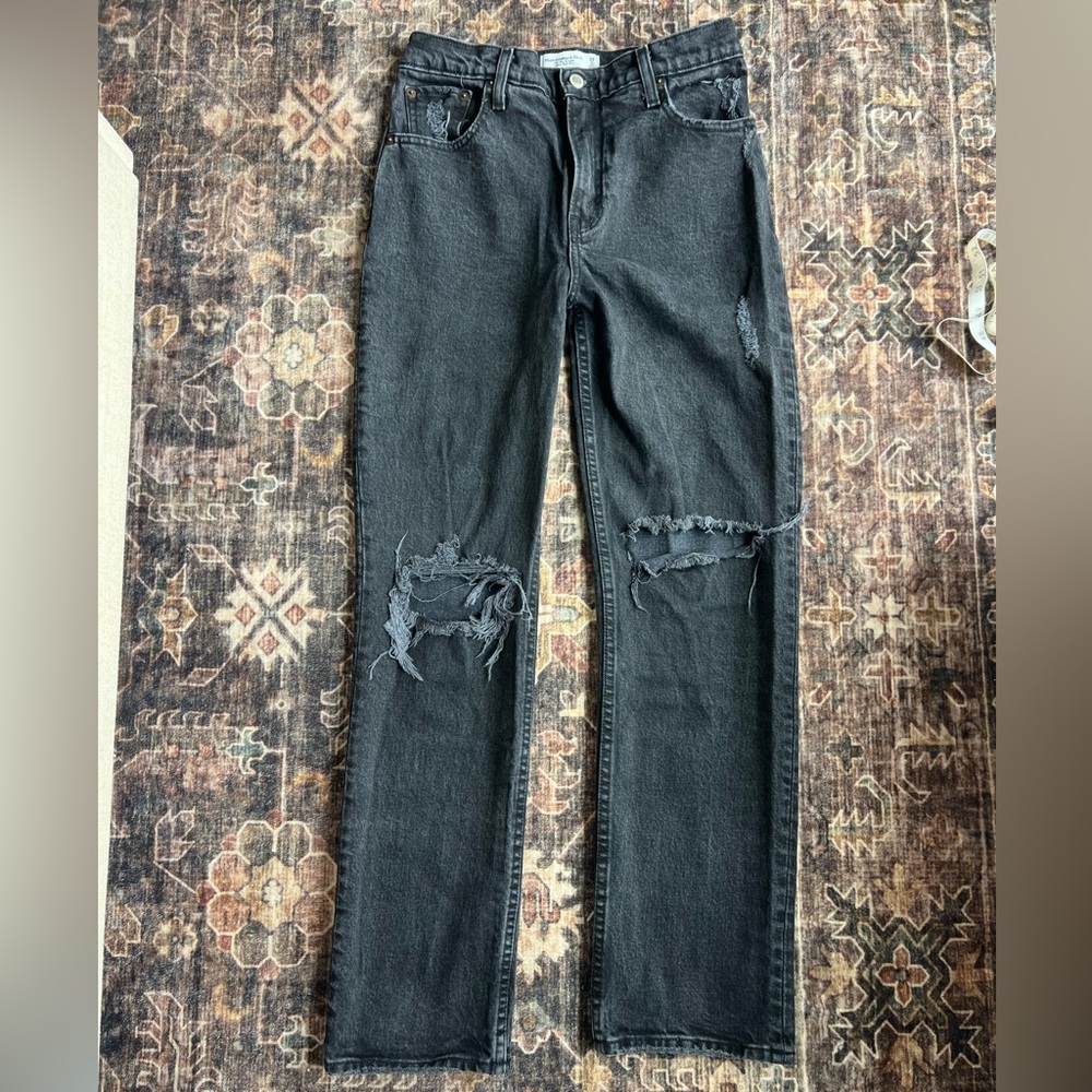 Abercrombie Fitch 90s Straight Jeans 26 Short Petite Ultra High Rise Black